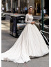 Long Sleeve Ivory Shimmering Tulle Wedding Dress